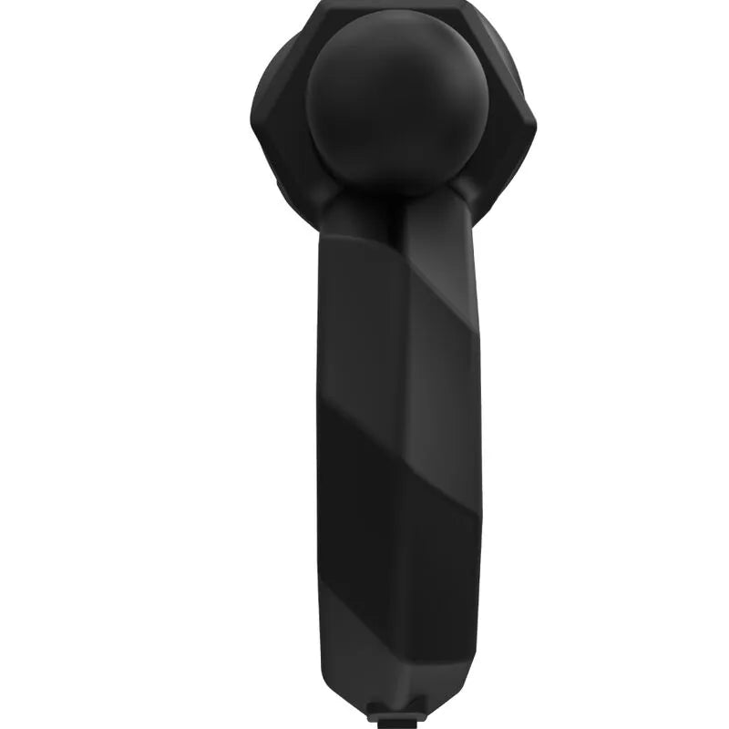 Cockring silicone noir ergonomique avec vibreur intégré, ajustable, 10 modes de vibrations, étanche et facile à nettoyer.