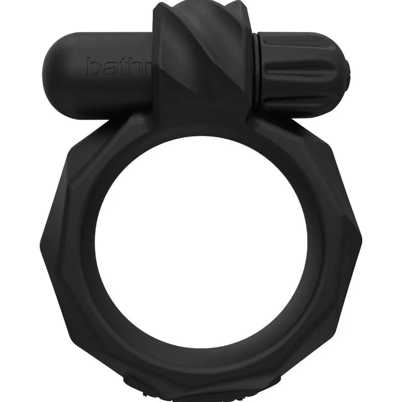 Cockring silicone noir ergonomique avec vibreur Bathmate, ajustable, 10 modes vibrations, intensifie orgasmes, étanche.