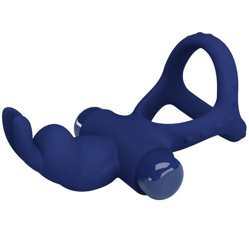 Anneau pénien vibrant bleu en silicone, ergonomique, compact, avec 10 fonctions de vibration, pile AAA, emballage composta...