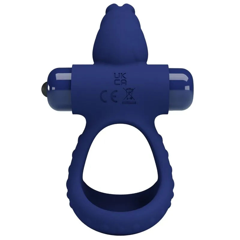 Anneau pénien vibrant bleu en silicone, forme ergonomique, compact, avec module vibrant, dix fonctions, pile AAA.