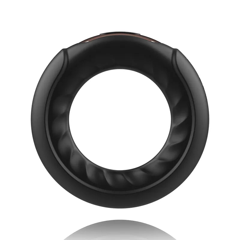 Anneau érectile silicone noir vibrant, design ergonomique, télécommande Watchme, stimulation pénis et testicules.