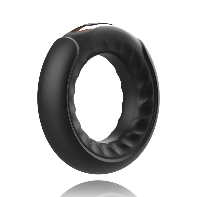 Anneau érectile silicone noir vibrant, design ergonomique, télécommande Watchme, stimulation pénis et testicules.