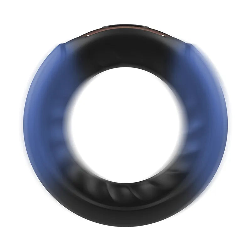 Anneau érectile vibrant bleu et noir en silicone hypoallergénique avec télécommande, deux moteurs puissants.
