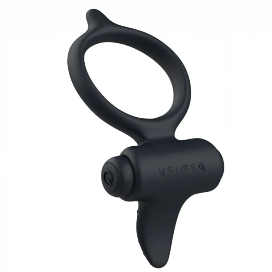 Anneau pénien en silicone noir, forme ergonomique, avec module de vibration, étanche, pour intensifier moments intimes.