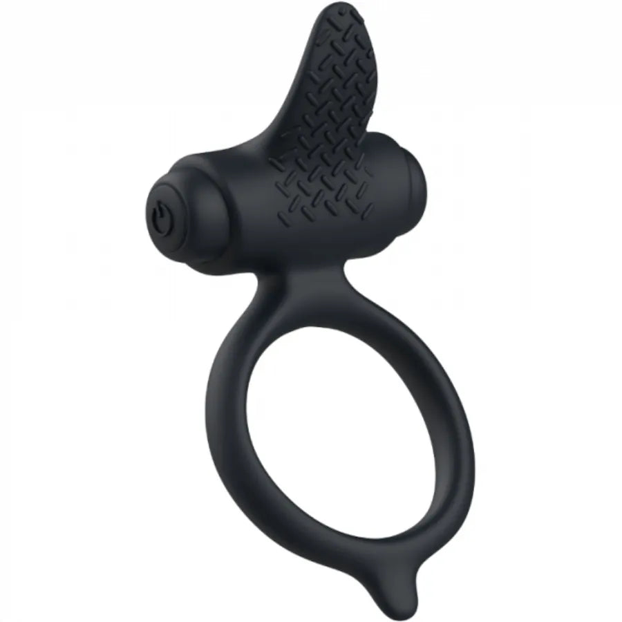 Anneau pénien en silicone noir ergonomique avec stimulateur vibrant, design submersible pour couple, cinq modes de vibration.