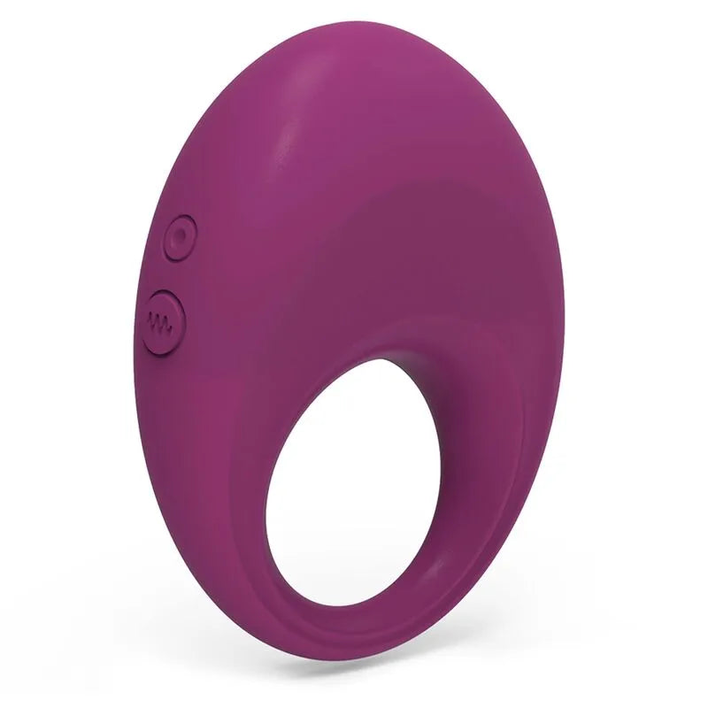 Cockring violet en silicone médical, forme ergonomique, boutons de contrôle, rechargeable, étanche, 10 modes de vibration.