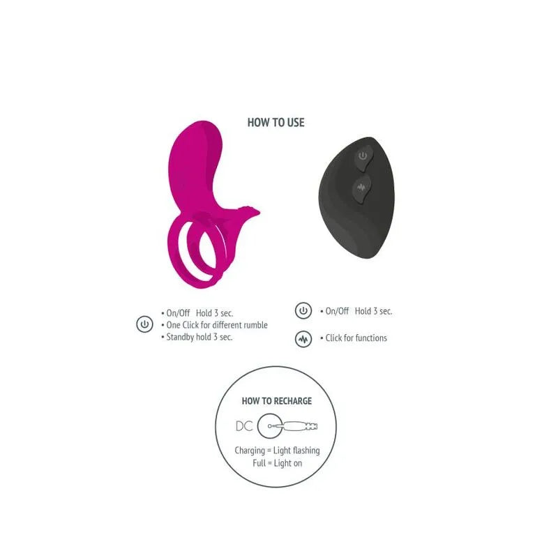 Anneau vibrant Xocoon rose ergonomique en silicone avec télécommande noire, étanche, pour stimulation clitoridienne et ére...