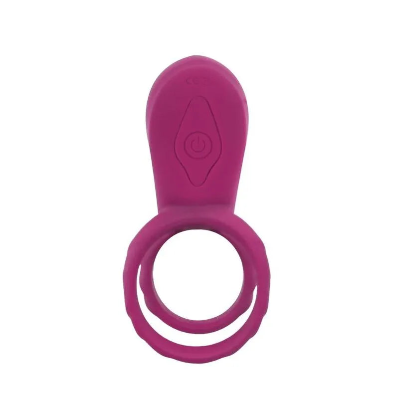 Anneau stimulateur vibrant Xocoon en silicone violet, ergonomique, avec bouton de commande, pour couples.