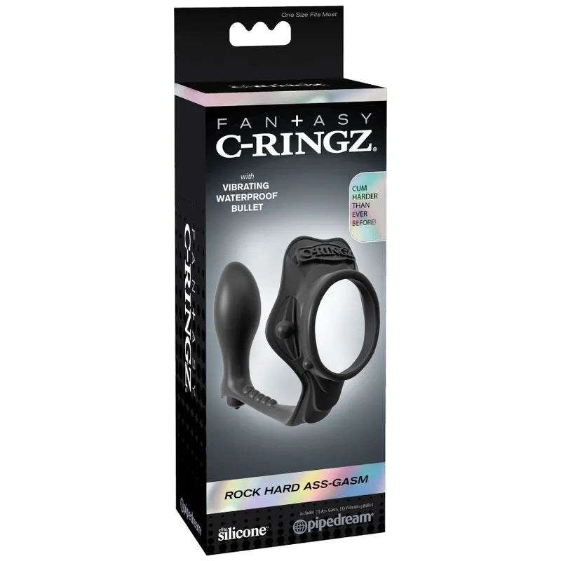 Anneau pénien noir en silicone avec stimulateur de prostate, design ergonomique, confort extensible, sans phtalate.