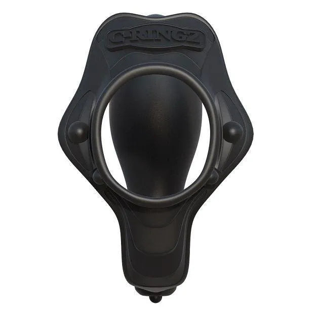 Anneau pénien noir en silicone avec stimulateur prostate, design ergonomique, extensible, confort et sécurité sans phtalate.