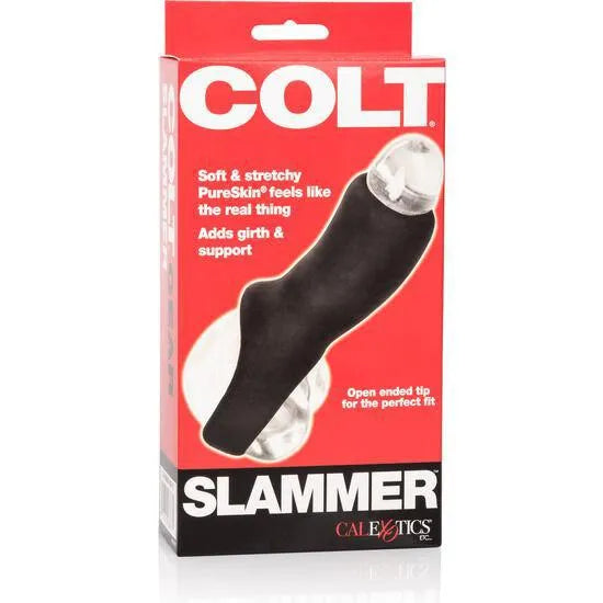 Anneau pénien élastique noir Colt en TPR, flexible et confortable, pour intensifier le plaisir masculin, emballage rouge.