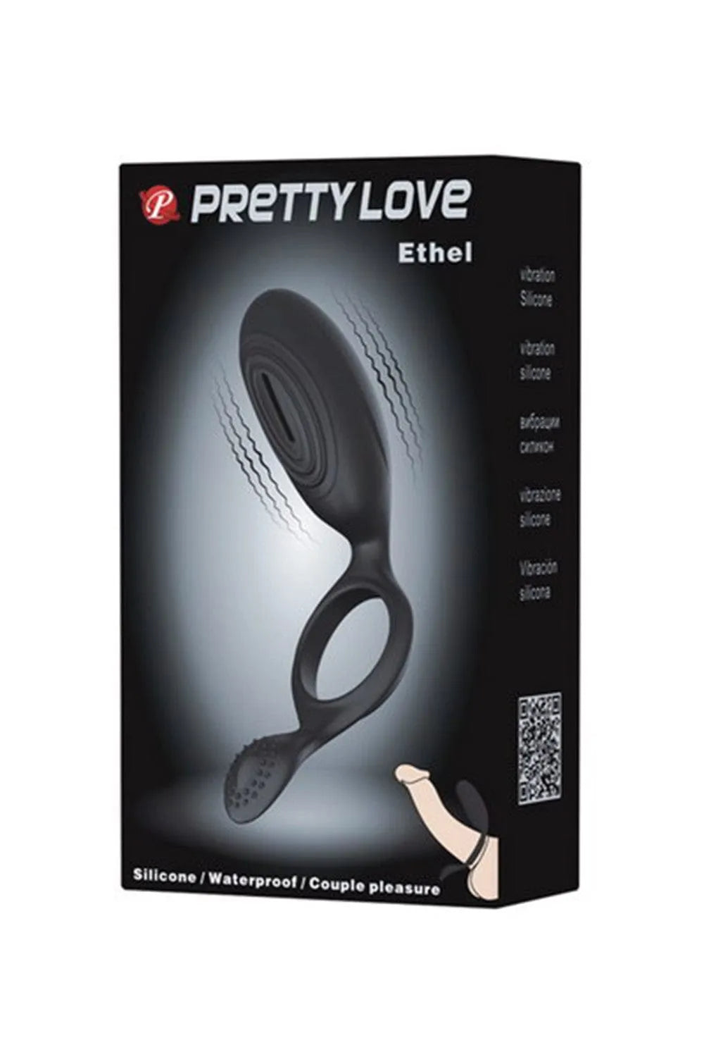 Anneau pénien vibrant noir en silicone avec stimulateur clitoridien et picots anaux, extensible, piles incluses.
