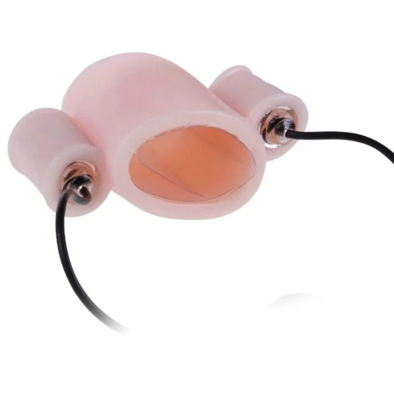 Anneau pénien vibrant en silicone naturel avec balles réglables et télécommande, double manchon pour stimulation ciblée.