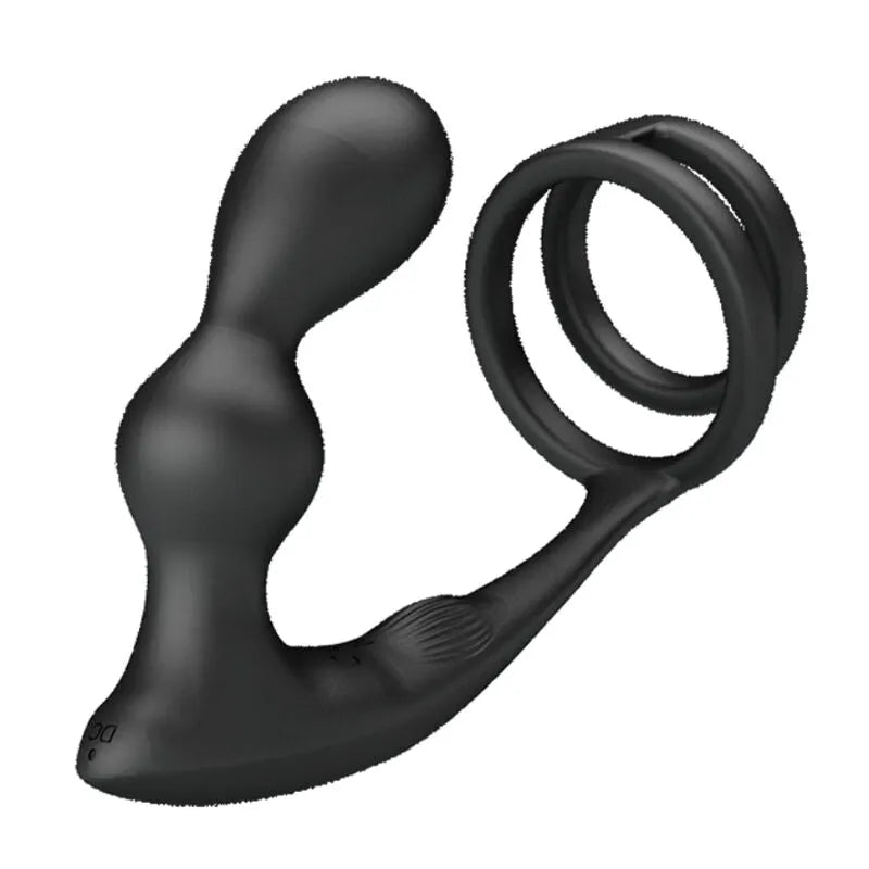 Anneau pénien vibrant noir avec plug anal en silicone, design ergonomique, télécommande sans fil, étanche, rechargeable.