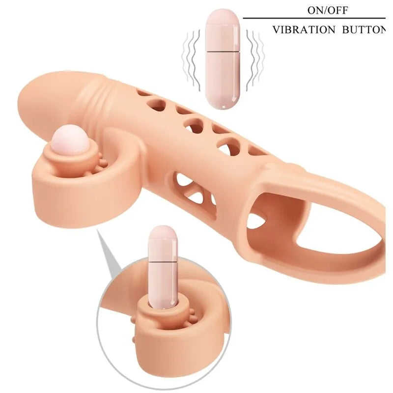 Anneau vibrant en silicone naturel beige, ergonomique et flexible, avec boutons de vibration, pour stimulation puissante.