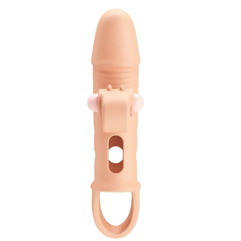 Anneau vibrant en silicone naturel beige, ergonomique et flexible, pour stimulation puissante et confort optimal.
