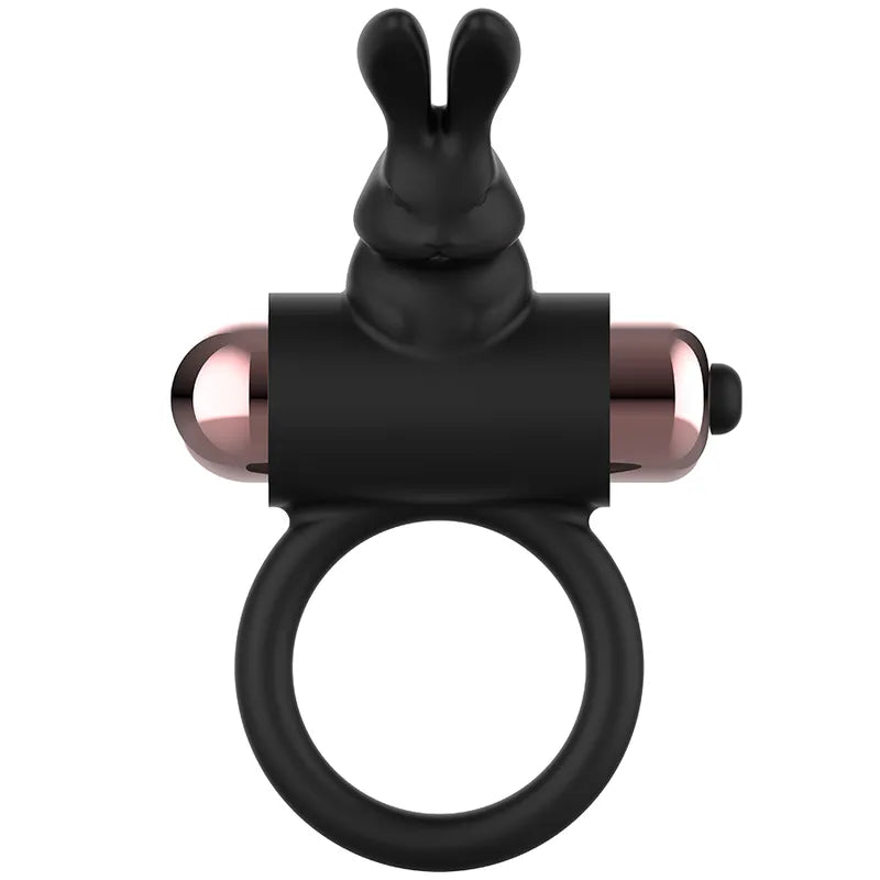 Anneau pénien vibrant noir en silicone avec stimulateur, design compact et élégant, idéal pour couples, étanche IPX6.