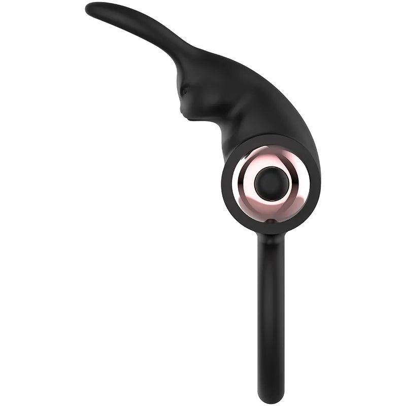 Anneau pénien vibrant noir en silicone, design ergonomique, étanche IPX6, stimulation couples, confort et discrétion.