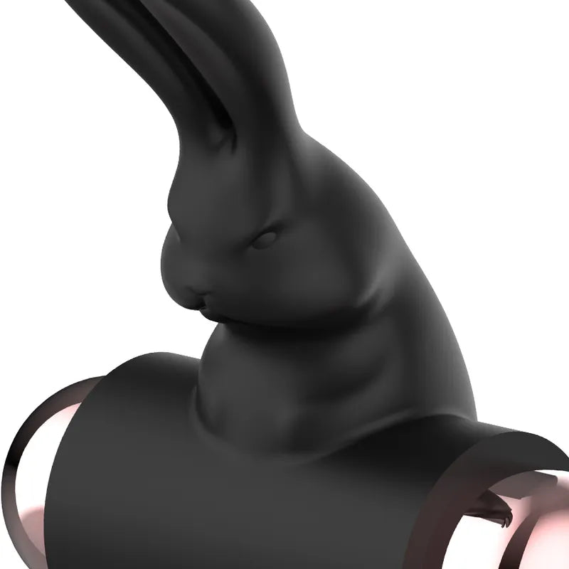 Anneau pénien vibrant noir en silicone, forme de lapin, étanche IPX6, pour couples, stimulation et confort optimisés.