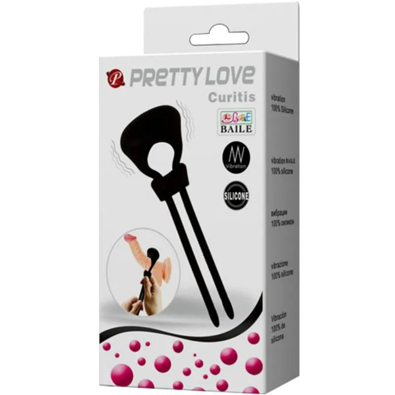 Anneau pénien vibrant noir en silicone doux, forme ajustable avec tentacules, sur emballage blanc avec détails produit.