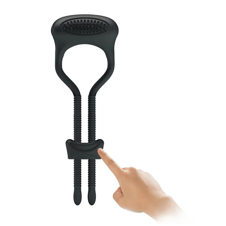 Anneau pénien vibrant noir en silicone doux, réglable, avec tentacules, pour érections prolongées et stimulation accrue.