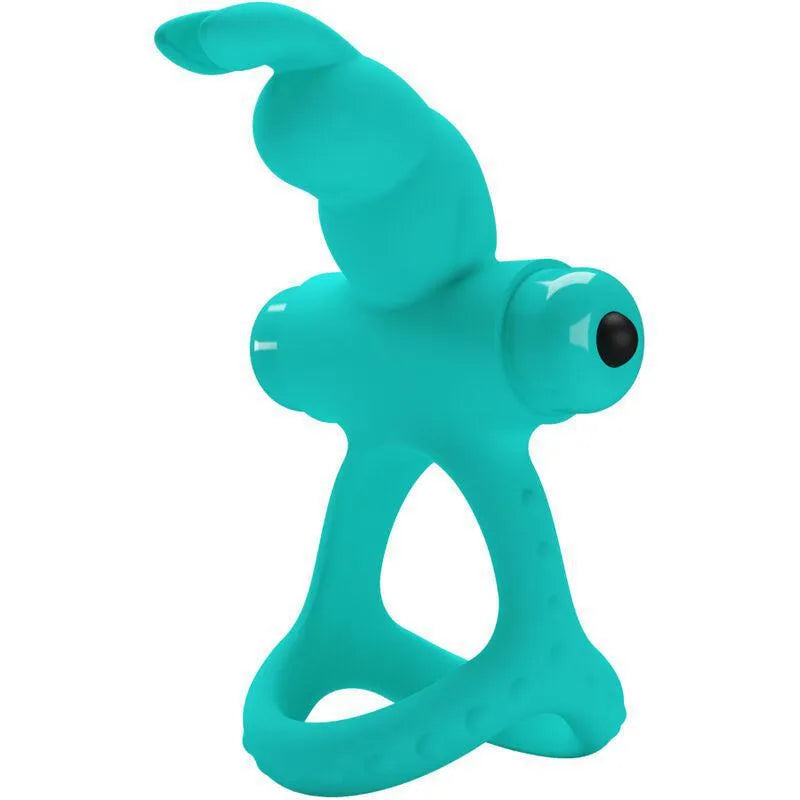 Anneau vibrant silicone vert stimulation clitoridienne forme lapin oreilles ergonomique extensible étanche doux hypoallergénique dix fonctions vibrations pile AAA confortable