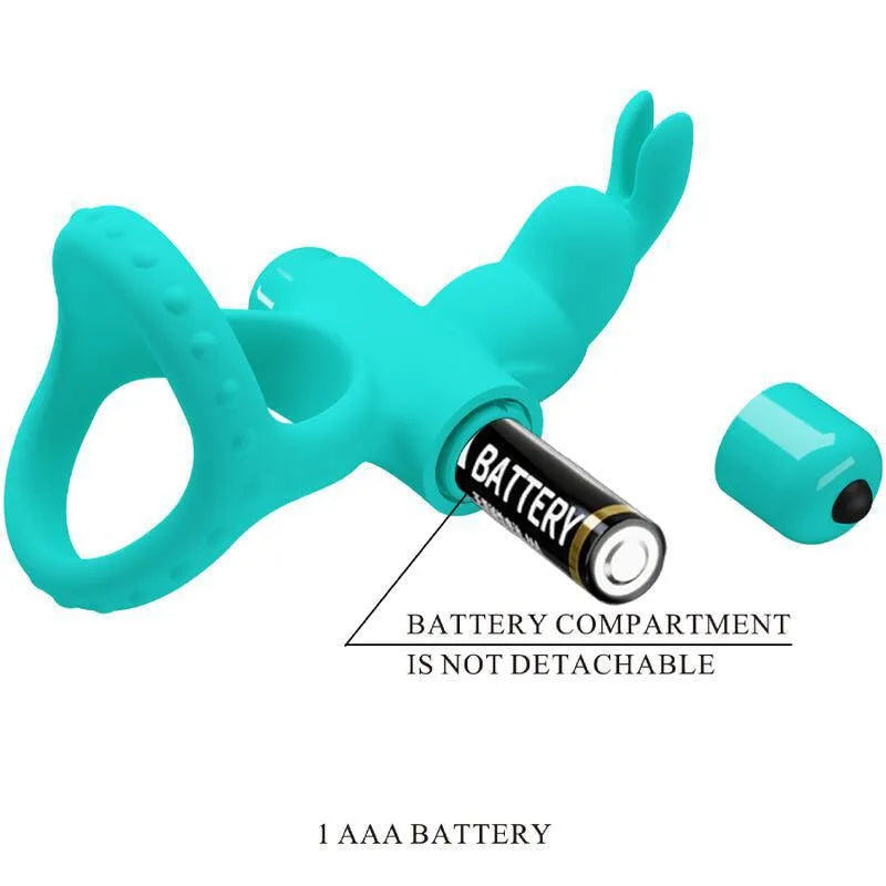 Anneau vibrant vert en silicone, forme lapin, oreilles ergonomiques, stimulation clitoridienne, étanche, pile AAA.