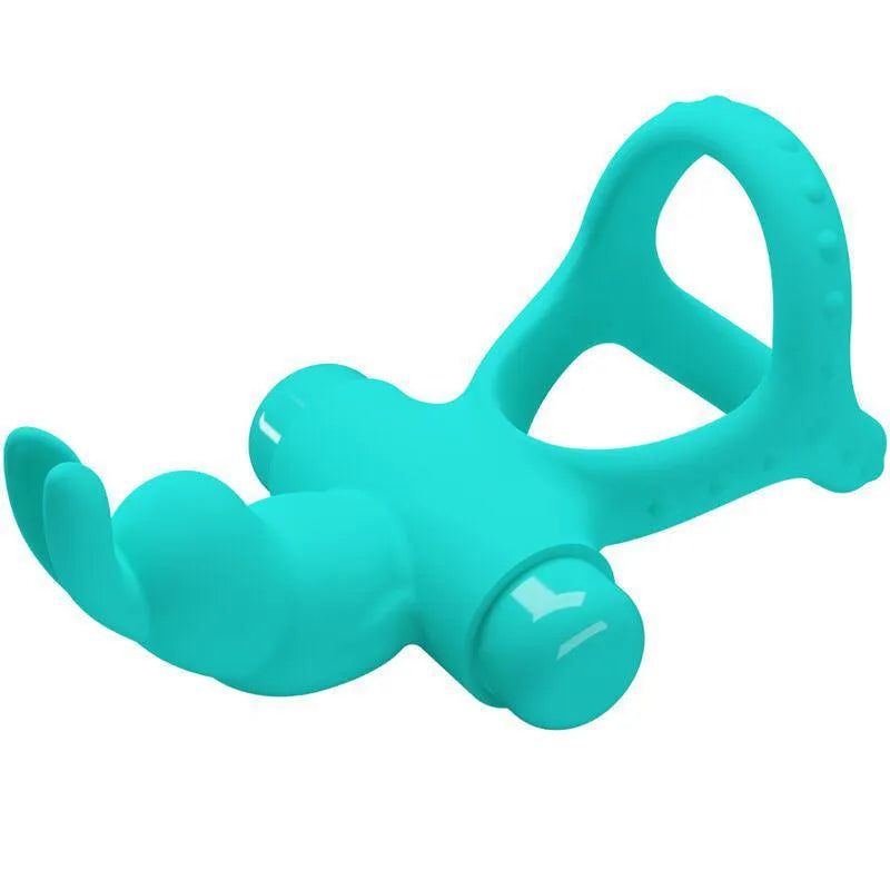 Anneau vibrant silicone vert forme lapin, stimulation clitoridienne, oreilles ergonomiques, étanche, hypoallergénique.