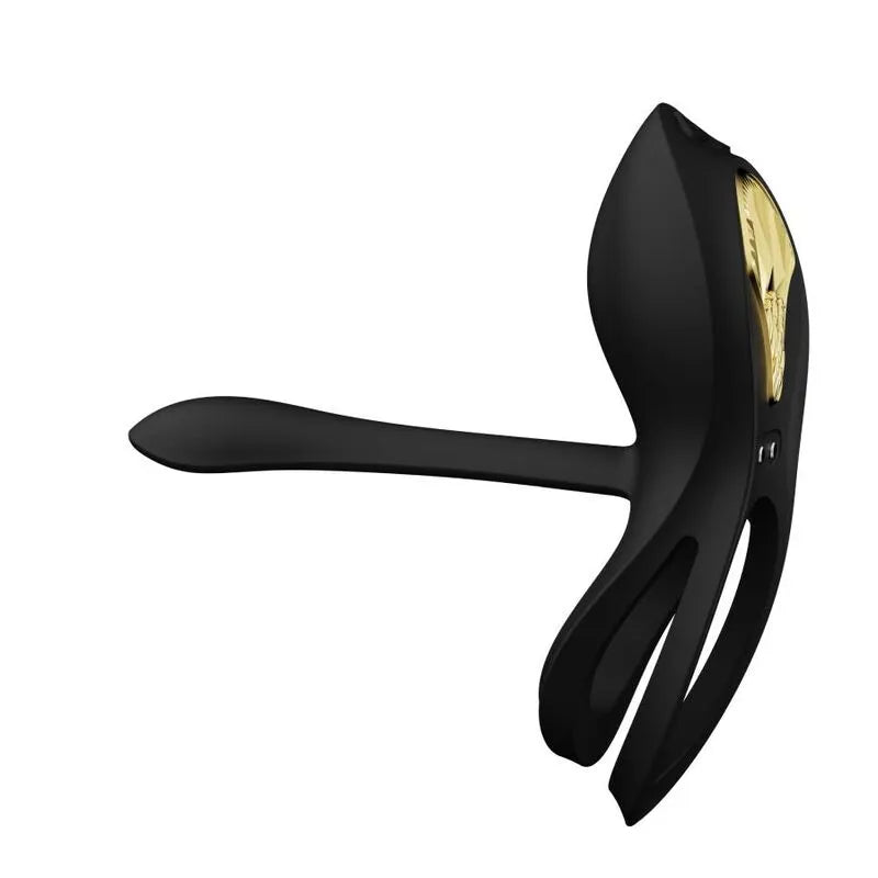 Anneau pénien vibrant noir ergonomique en silicone avec télécommande, stimulation double, modes personnalisables.