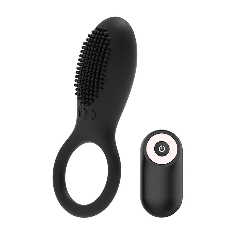 Anneau vibrant noir en silicone avec télécommande, design ergonomique, 10 modes de vibration, submersible IPX6.