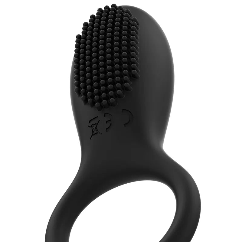 Anneau vibrant noir en silicone doux avec texture stimulante, télécommande, pour érection prolongée et plaisir partagé.