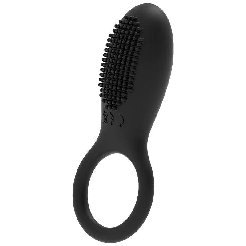 Anneau vibrant noir en silicone doux, forme ergonomique, avec texture stimulante, télécommande, 10 modes de vibration.