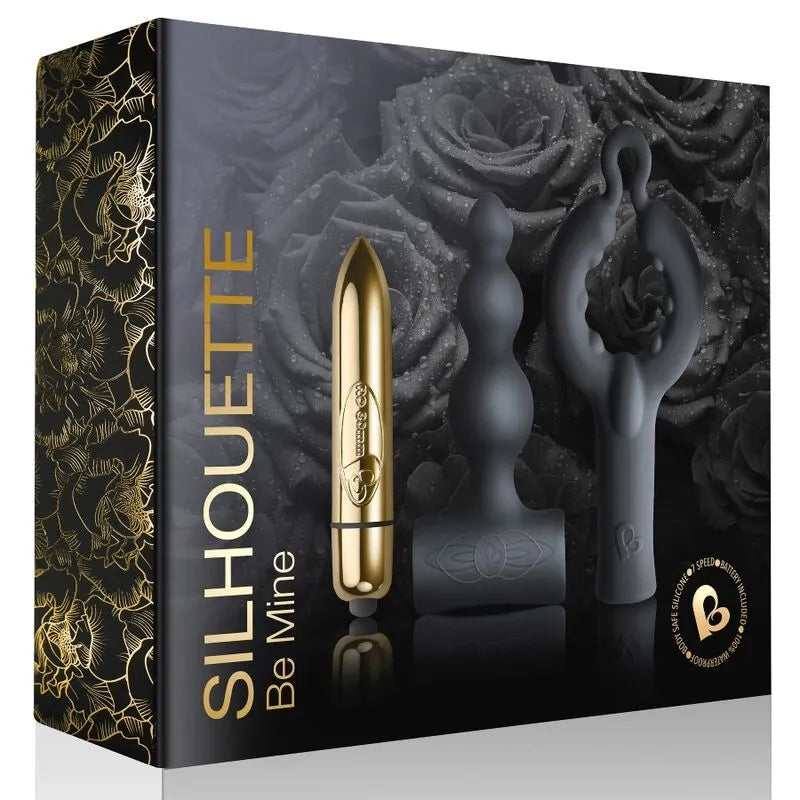 Anneau vibrant noir en silicone doux, forme ergonomique, avec boîte élégante, pour couples, stimulation double plaisir.