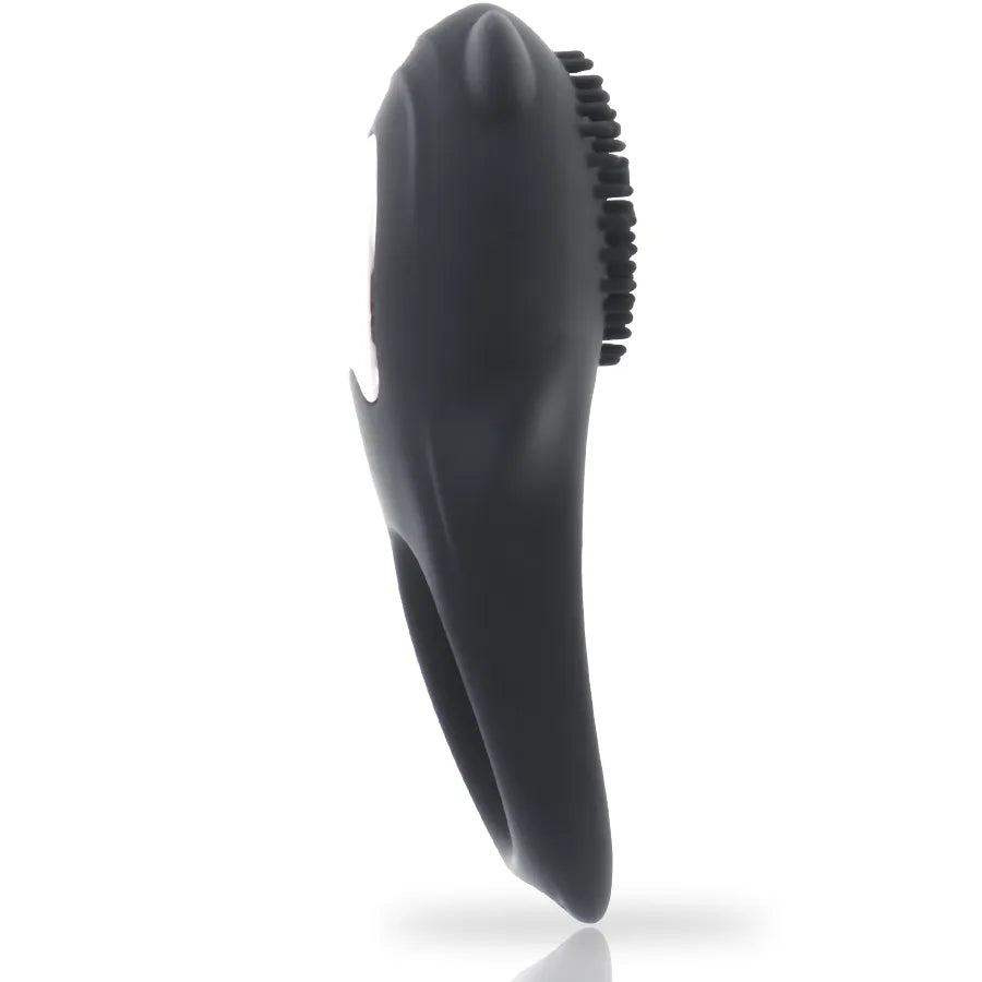Anneau pénien vibrant noir en silicone médical, double moteur, stimulation clitoridienne et périnéale, télécommande incluse.
