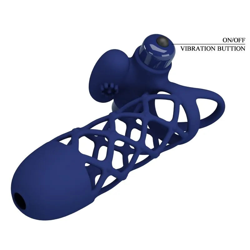 Anneau pénien vibrant bleu en silicone, 10 fonctions, stimulateur clitoridien intégré, design ergonomique.