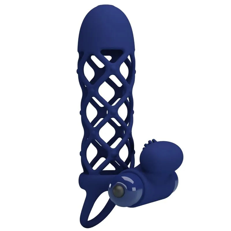 Anneau pénien vibrant bleu en silicone, 10 fonctions, avec stimulateur clitoridien intégré pour érection et plaisir accrus.