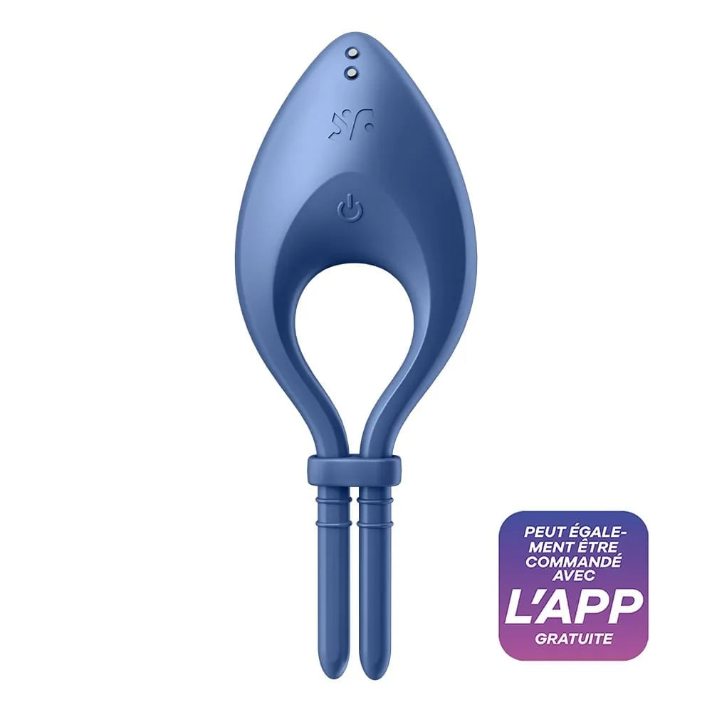anneau pénien vibrant silicone bleu connecté application réglable étanche hypoallergénique puissant silencieux stimulation endurance charge magnétique rechargeable ergonomique