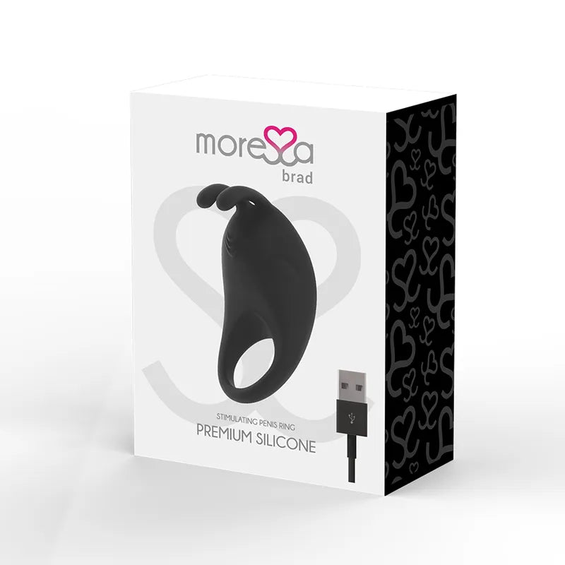 Cockring vibrant noir en silicone médical Moressa, forme ergonomique, stimulation clitoridienne, moteur rechargeable.