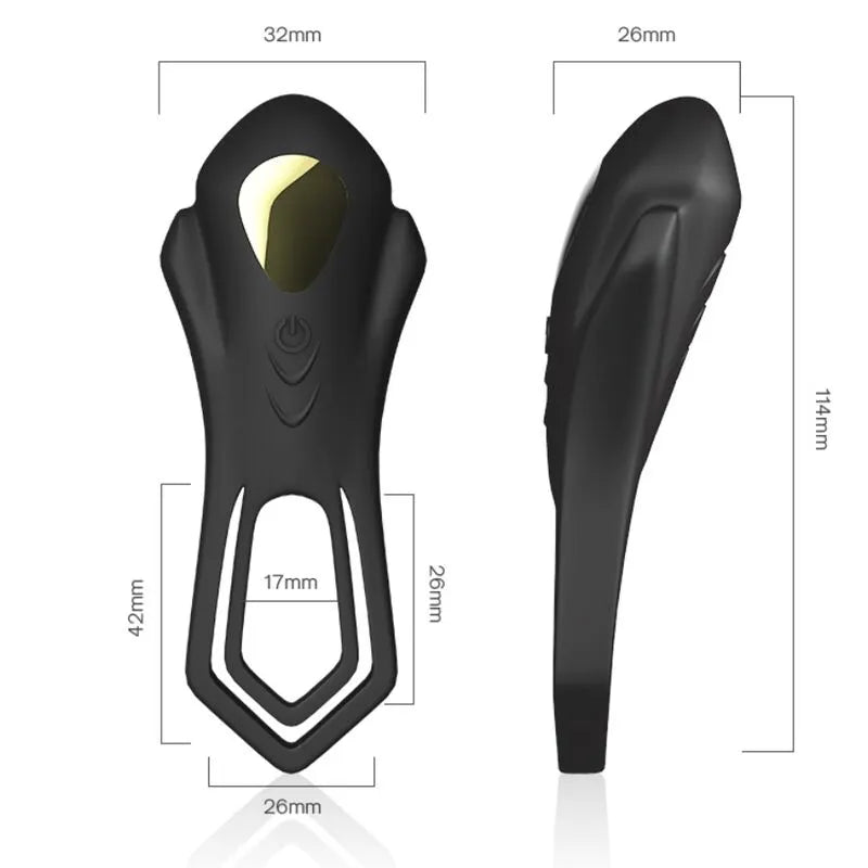 Cockring vibrant noir en silicone médical, forme ergonomique, double anneau, détails dorés, étanche, 9 modes vibrations.