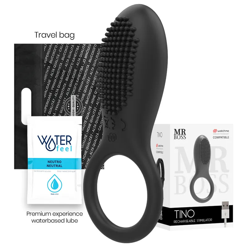 Anneau pénien vibrant noir en silicone avec télécommande, étanche, rechargeable USB, stimulation clitoridienne.