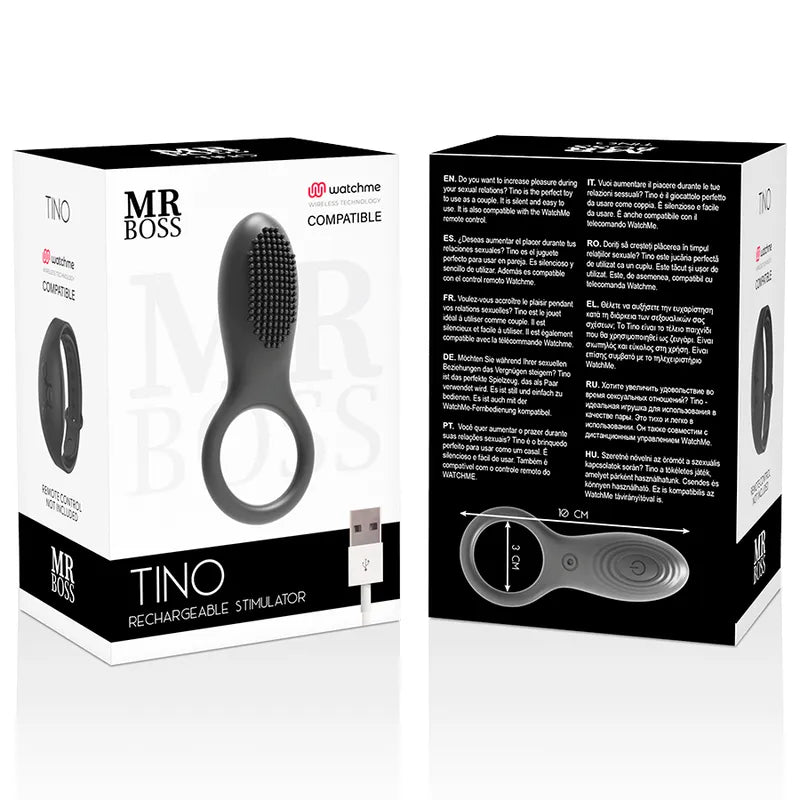 Anneau pénien vibrant noir en silicone, rechargeable USB, avec télécommande sans fil, pour stimulation clitoridienne.