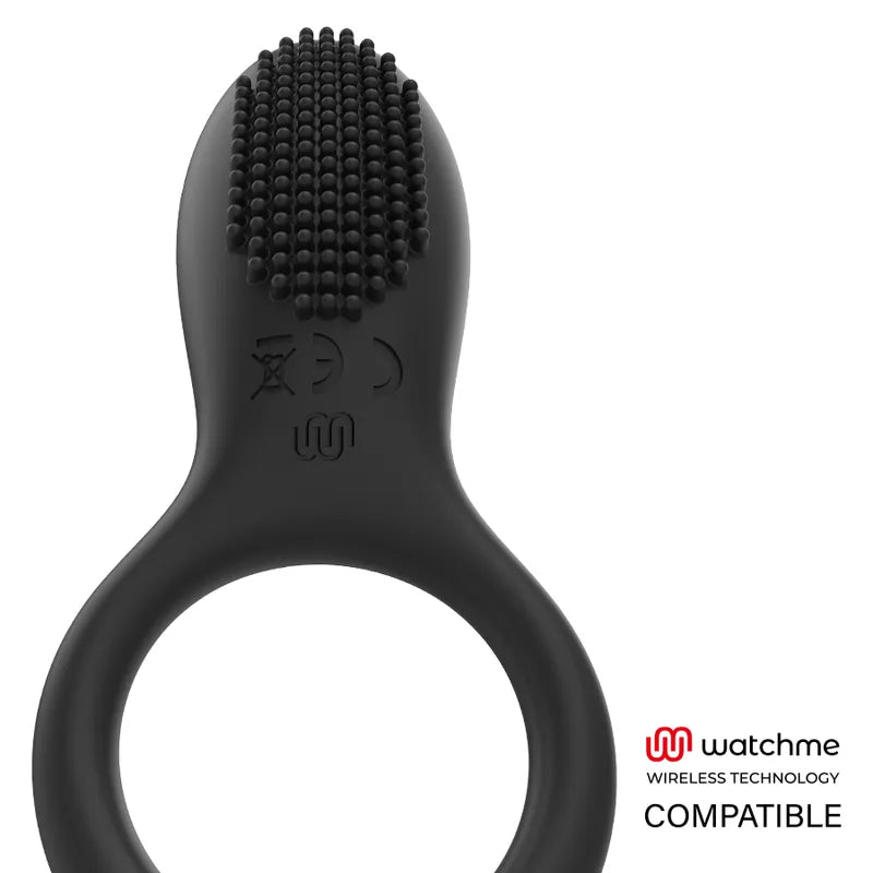 Anneau pénien vibrant noir en silicone, rechargeable USB, avec texture stimulante, compatible Watchme, pour couples.