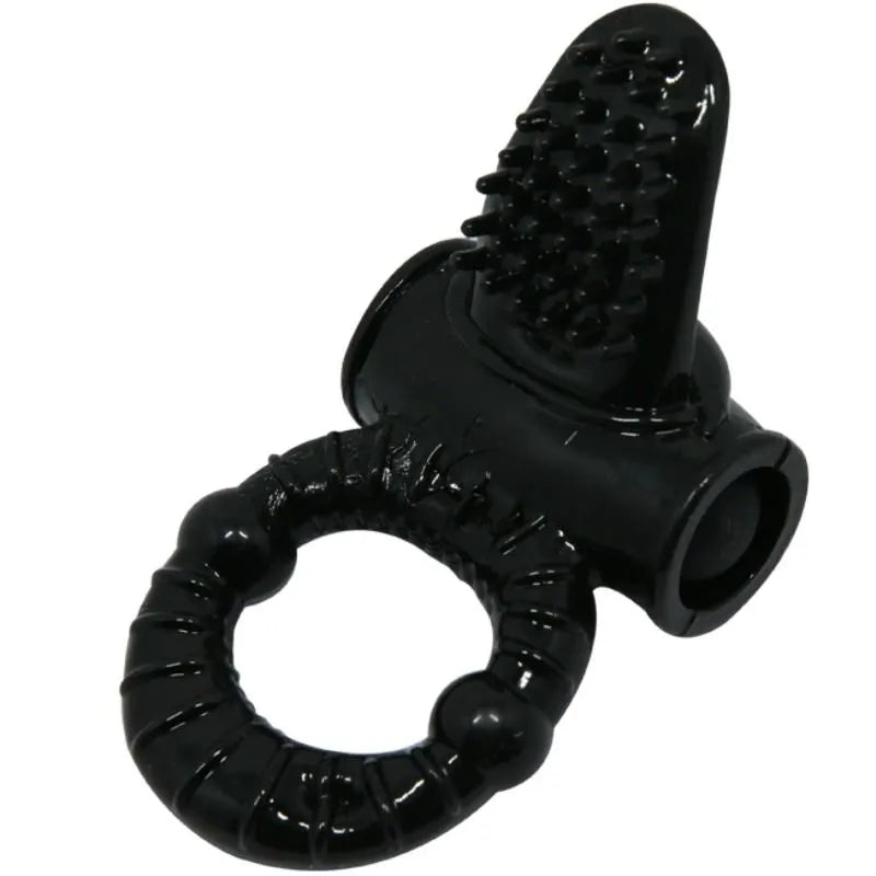Anneau vibrant noir silicone avec lapin intégré, stimulation clitoridienne, ergonomique, étanche, couples.
