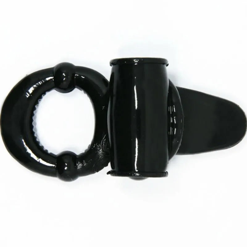 Anneau vibrant noir en silicone avec lapin intégré, stimulation clitoridienne, ergonomique, étanche, piles incluses.