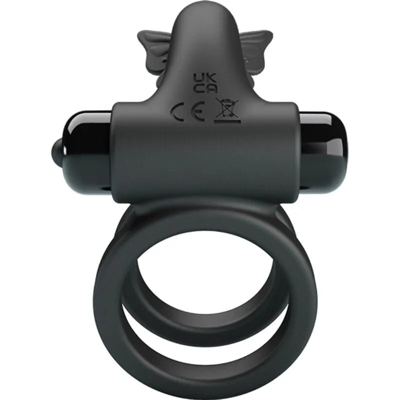 Anneau vibrant noir en silicone souple, ergonomique, avec deux anneaux et stimulateur, pour couples, étanche et rechargeable.