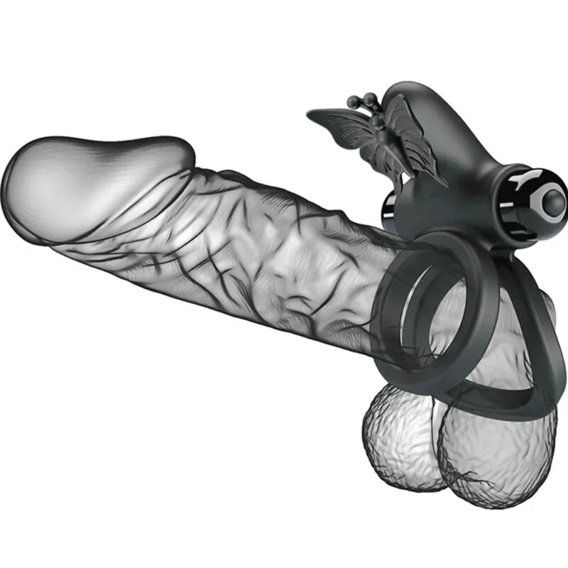 Anneau vibrant noir en silicone ergonomique, flexible et étanche, avec dix modes de vibration pour stimulation pénienne.