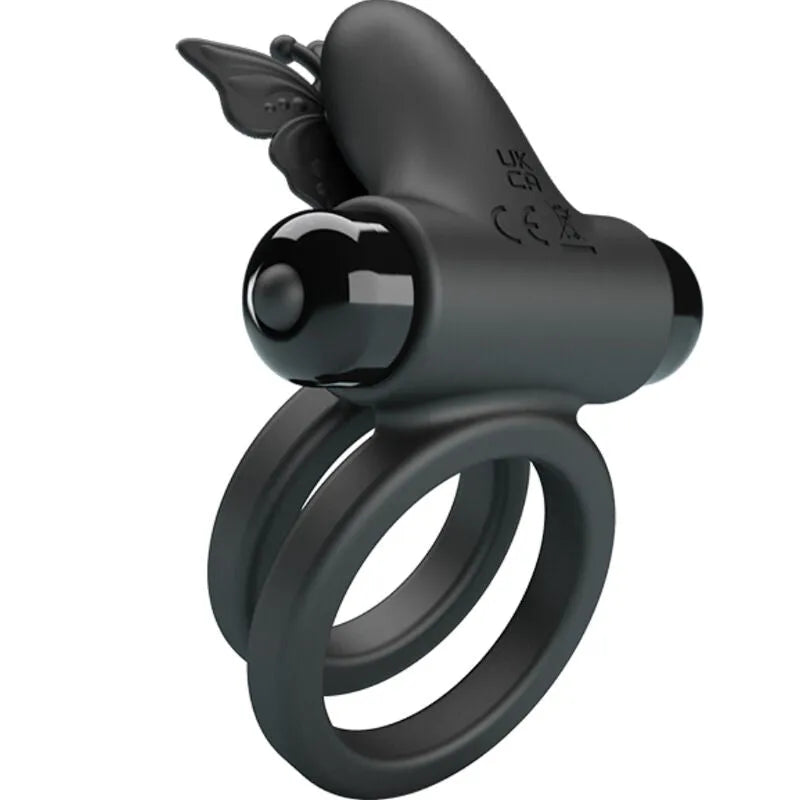 Anneau vibrant noir en silicone, ergonomique, avec deux anneaux et stimulateur, pour couples, rechargeable et étanche.