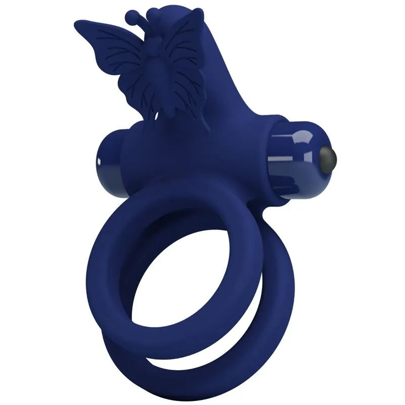anneau vibrant silicone ergonomique confortable hygiénique compact bleu discret puissant dix vibrations stimulation maintien érection testicules réutilisable facile nettoyage portable