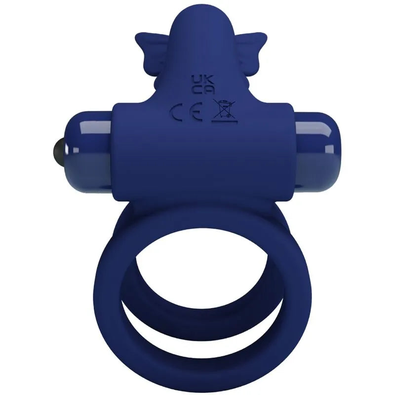 Anneau vibrant bleu en silicone ergonomique avec double anneau, design compact et 10 modes de vibration pour érection dura...