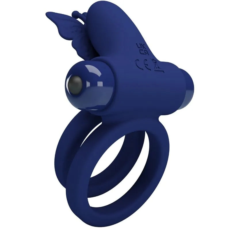 Anneau vibrant bleu en silicone ergonomique avec 10 modes de vibration, design discret pour érection durable et stimulation.